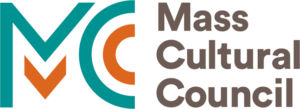 Logo with an M and C morphed together with two lines creating the letters, one in turquoise and the other in orange. To the Right, in three lines, "Mass Cultural Council" is written in dark brown.